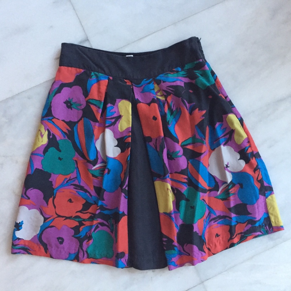Black and bold colored floral silk skirt